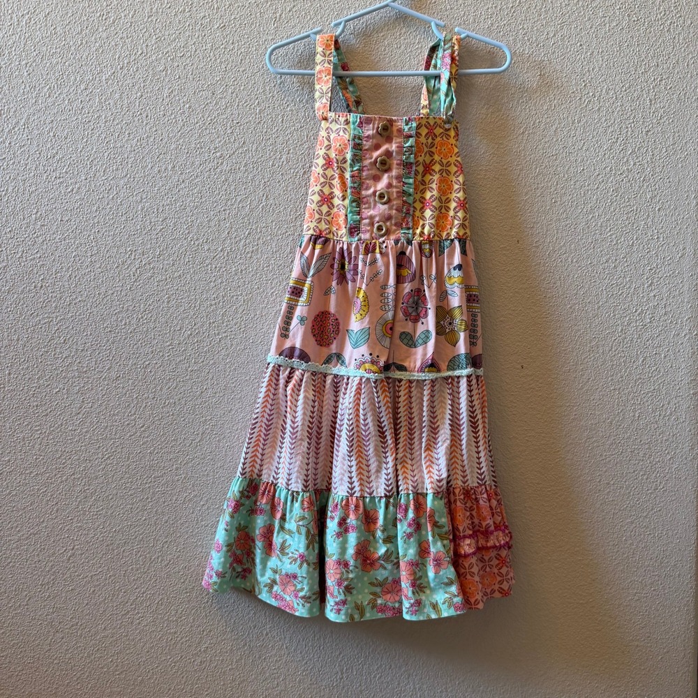 Matilda Jane Girls Multi Pattern Patchwork Tiered Maxi Dress Pink Yellow Size 6